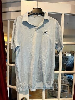 Peter Millar Pale Blue Micro-Striped Polo with Crest